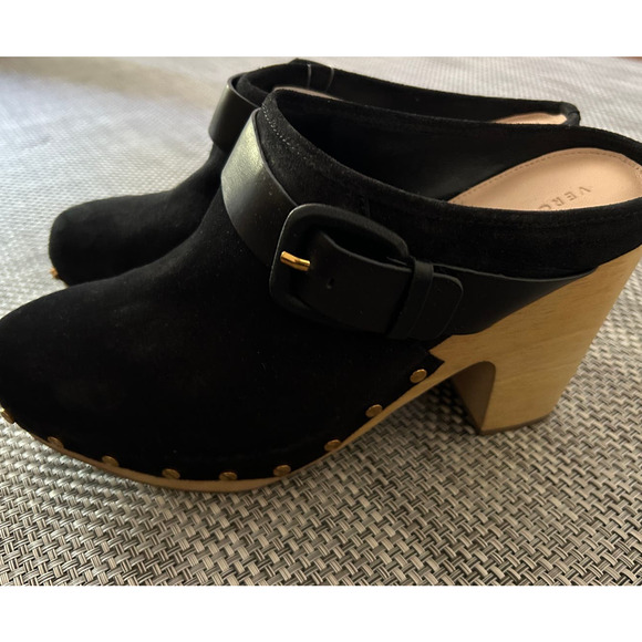 VERONICA BEARD Dacey Black gold studded suede wood heel mule clogs sz 11 NWOB - Picture 4 of 7
